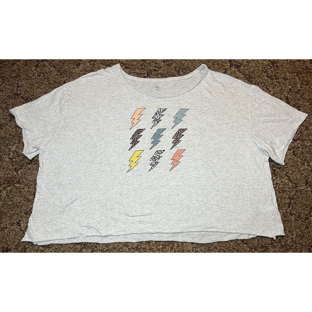 Cato Shirt‎ Womens XL Gray Crop Top Lightning Bolt Graphic Print Casual Lounge